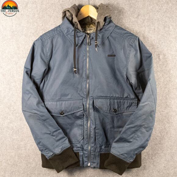 Empyre Y2K Bomber Jacket Blue Cotton Canvas Long Sleeve Hooded Full-Zip Men's S - Picture 1 of 15